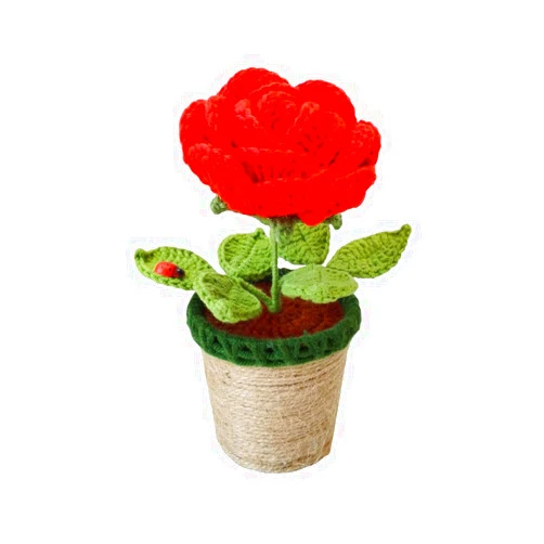 Maglc hand Handmade Knitted Red Rose Flower - Artificial Rose for Home Decor & Car Decor, Perfect for DIY Crafts, Wedding Decorations, and Gifts