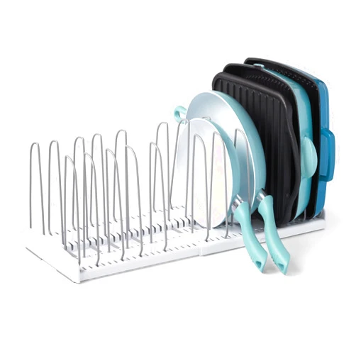 YouCopia StoreMore Expandable Cookware Rack Adjustable Pan Organizer for Kitchen Cabinet Storage, White