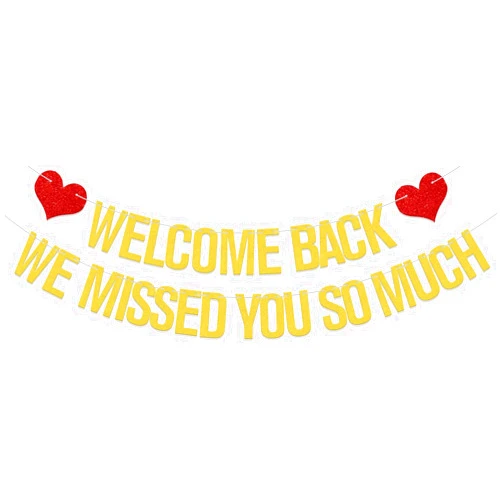 BOMXOI Welcome Back We Missed You So Much Banner, Welcome Back Family Party Decor, Welcome Home We Will Miss You Banner Decorations, Missed You So Much Banner Party Supplies Gold Red