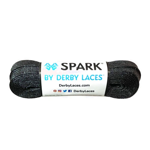 Derby Laces Spark Black Metallic Shoelace for Shoes, Skates, Boots, Roller Derby, Hockey and Ice Skates
