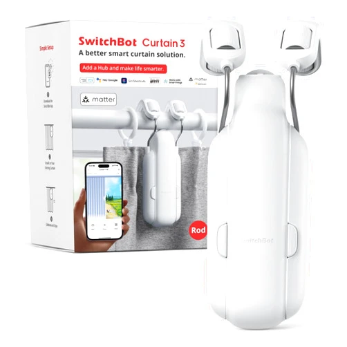 SwitchBot Automatic Curtain Opener - Bluetooth Remote Control Smart Curtain with App/Timer, Upgraded High-Performance Motor, Add SwitchBot Hub to Work with Alexa, Google Home, HomeKit (Curtain 3, Rod)
