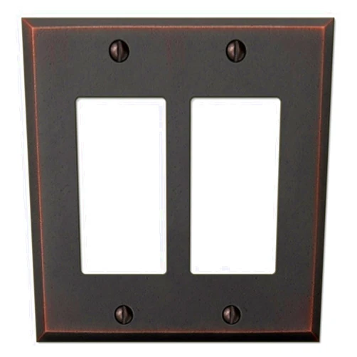 AMERELLE 68RRDB Manhattan Double Rocker Cast Metal Wallplate in Aged Bronze, 2 Rocker