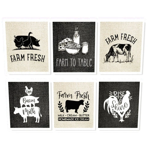 Generic AnyDesign Farmhouse Swedish Kitchen Dishcloth Farm Animals Cotton Kitchen Towel Black Absorbent Dish Towel for Housewarming Cleaning Wipes, 6Pcs, 7 x 8 Inch, Small