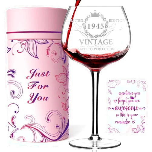 Gumry 80TH Birthday Gifts for Women Vintage 1945 Engraved 80th Wine Glass, 80Year Old Birthday Decorations For Women, Funny 80 Bday Gifts Idea For Women, Friends, Daughter, Sister Mom - Turning 80 Present