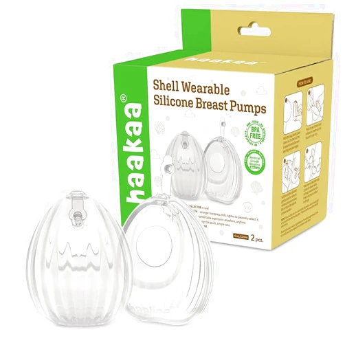 HAAKAA Shell Wearable Hands-Free Manual Breast Pump/Milk Collector – Medical-Grade Silicone – Compact, Portable & Discreet – Leak-Proof Valve 4 oz 2PK