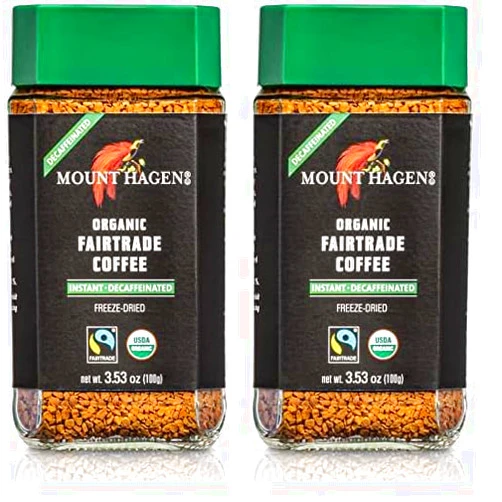 Mount Hagen 3.53oz Organic Freeze Dried Instant Decaf Coffee | Eco-friendly, Fair-Trade Decaffeinated Coffee, Made From Organic Medium Roast Arabica Beans [3.53oz Jar] (Pack of 2)