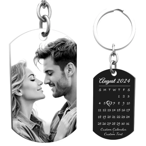 Queenberry Custom Keychain Laser Engraved Personalized Calendar Date/Photo/Text Full Color Picture