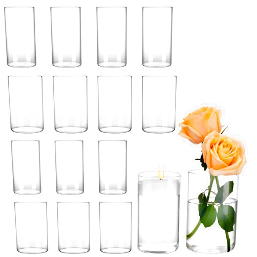 CUCUMI 16pcs Glass Cylinder Vases for Flowers 6 Inch Tall Clear Vases for Centerpieces Wedding Decorations 2 Diameters Hurricane Floating Candle Holder Modern Simple Vases Formal Dinners Home Decor