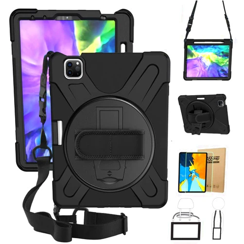 DreamerX iPad Pro 11 Case Cover 2022 2021 2020 2018, Shockproof Rugged Protective Carrying Defender Case W/Tempered Glass Screen Protector Stand Handle Hand Strap Shoulder Strap, iPad Air5 Air4 Case