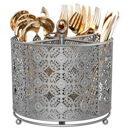 YIUKEA Rotating Utensil Caddy Countertop - Higher Raised Cutlery Caddy Holder - Metal Silverware Caddy Organizer with 4 Compartment for Kitchen Counter Party Office Silver