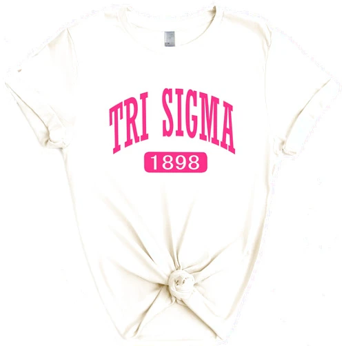 Kite and Crest Sigma Sigma Sigma Tshirt | Tri Sigma Pink Baseball Sorority Shirt
