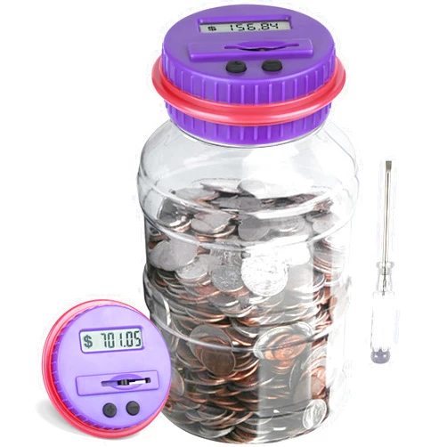 Vcertcpl Large Piggy Bank for Adults Kids, Vcertcpl Digital Coin Counting Bank with LCD Counter, 1.8L Capacity Coin Bank Money Jar for Adults, Designed for All US Coins (Purple)