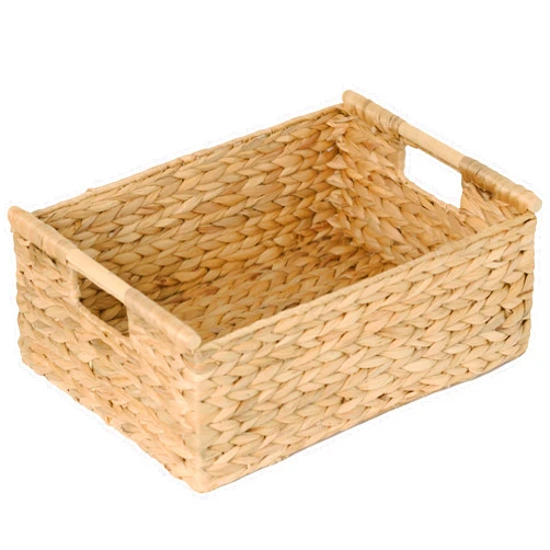 VATIMA Extra Large Wicker Basket Rectangular with Wooden Handles for Shelves, Water Hyacinth Basket Storage, Natural Baskets for Organizing, Wicker Baskets for Storage 16.7
