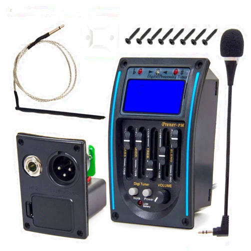 Kmise 5 Band Acoustic Guitar Preamp EQ Equalizer Piezo Pickup Tuner Amplifier LCD Mic 1 Set