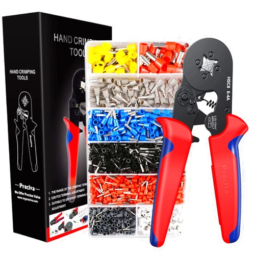 Preciva Ferrule Crimping Tool Kit, Preciva AWG23-7 Self-adjustable Ratchet Wire Crimping Tool Kit Crimper Plier Set with 1200PCS Wire Terminals Crimping Connectors Wire End Ferrules