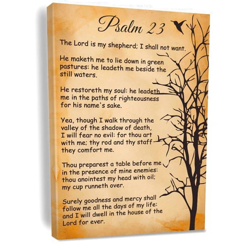 Bmotaso Christian Wall Art Psalm 23 the Lord is My Shepherd Canvas Print Positive Scripture Canvas Painting Home Bedroom Wall Decor Baptism Gift Framed 8 * 12 inch