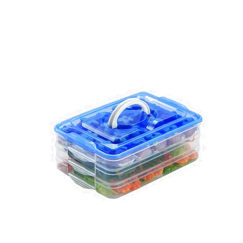 Asrnten TIAN CHEN Refrigerator Organizer Bin, Plastic Food Storage Containers with Lid, 3-Layer, BPA free, Stackable Food Organizer Keeper for Snack, Vegetables, Meat, Fish, Bacon (blue)