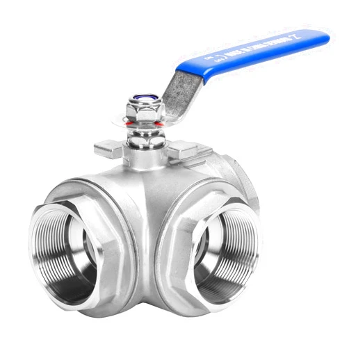 DERNORD 3-Way Ball Valve, T Mounting Pad, Stainless Steel 304 Female Type for Water, Oil, and Gas with Vinyl Locking Handle (2 Inch NPT)