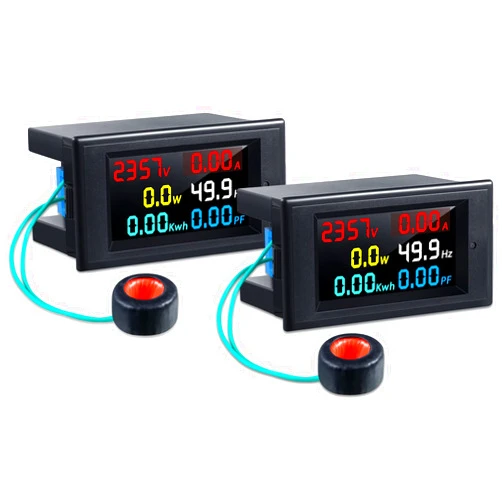 Frienda 2 Pieces AC Display Meter, 80-300V 100A Digital Multimeter Voltmeter Voltage Current Power Factor Voltmeter Multimeter Tester 110V 220V Digital Color LCD Volt Amp Watt Detector Reader Panel