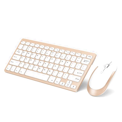 VssoPlor Compact Wireless Keyboard Mouse, 2.4GHz Ultra Thin Small Wireless Keyboard Mouse Combo for Desktop, Laptop (Gold)