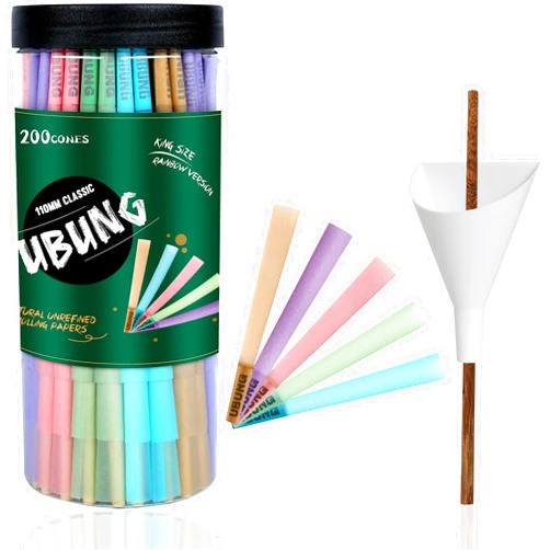 UBUNG Rainbow Cones 200 Pcs, King Size Colorful Pre Rolled Cones with Tips(5 Colors), 108mm Slow Type Rolling Papers, Including 1 Cone Loader And 1 Push Rod