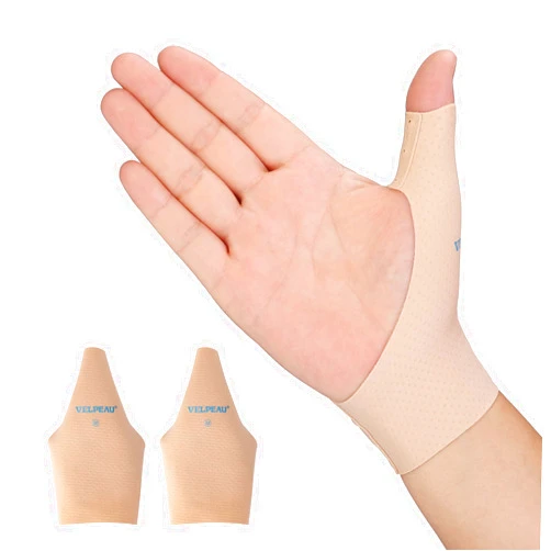 Velpeau Thumb Wrist Compression Sleeve for Arthritis Pain (2 Pcs) -Elastic Liner for Plastic Splint, Right & Left Hands (Beige, Long Version, Medium)
