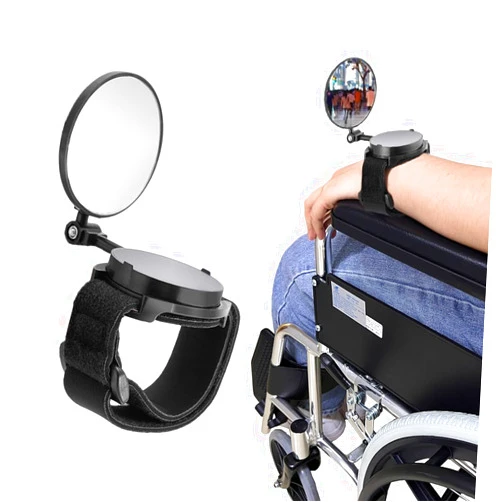 CHOYTONG Wheelchair Rear View Mirror Wristband, 360° Rotating Telescopic Wide-angle Rearview Mirror for Electric Wheelchair, Elderly Mobility Scooter, 1PCS