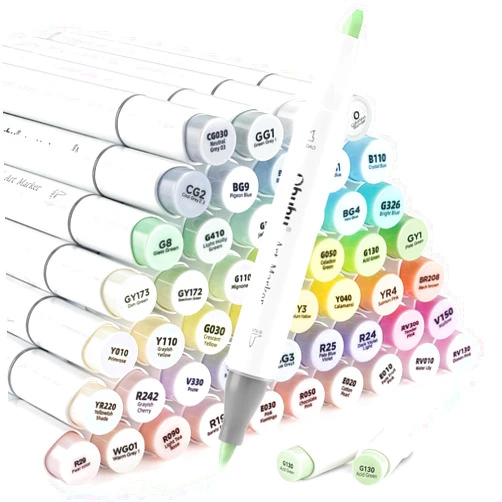 Ohuhu Pastel Alcohol Brush Markers- 48 Pastel Colors of Honolulu Blossoming- Alcohol Based Double Tipped Art Marker Set for Artist Adults Coloring Illustration- Brush & Chisel Dual Tips- Refillable