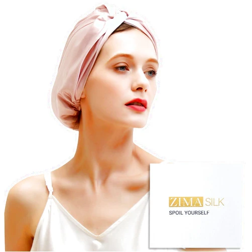 ZIMASILK 22 Momme 100% Mulberry Silk Sleep Cap for Women Hair Care,Natural Silk Night Bonnet with Elastic Stay On Head (1Pc, PINK)