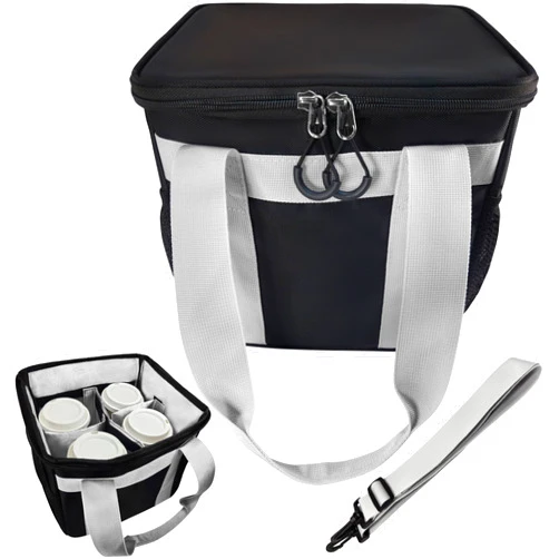 DERABY Reusable Insulated 4 Cups 1680D Carrier | Adjustable & Portable Drink Holder Tote with Handle | Multi-Compartment Caddy for Hot & Cold Beverages | Secure Organizer for Food Delivery & Take Out