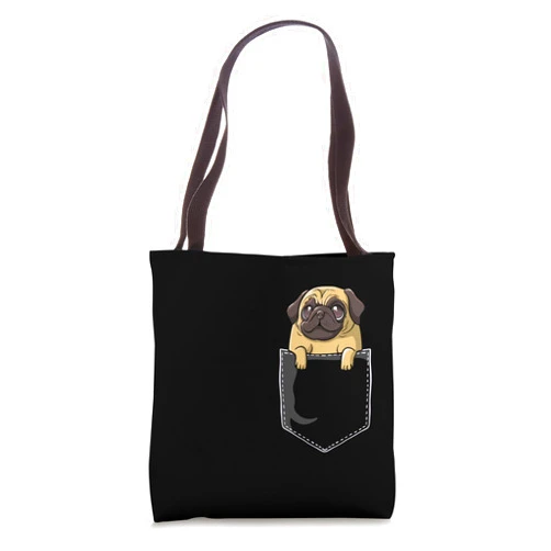 Pug Chest Pocket Funny Pug Face Carlin Pug Mom Dad Pug Chest Pocket Pug Lover I Love Pugs Owners Carlino Pug Tote Bag