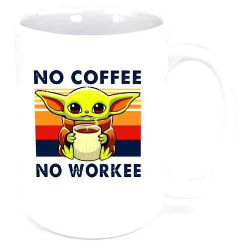 Grubby Garb No Coffee No Workee ThrowBack Baby Yoda Coffee Mug (15 oz)