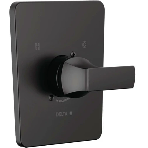 Delta Faucet Velum 14 Series Single-Function Black Shower Valve Trim Kit, Shower Handle, Delta Shower Trim Kit, Matte Black T14037-BL (Valve Not Included)