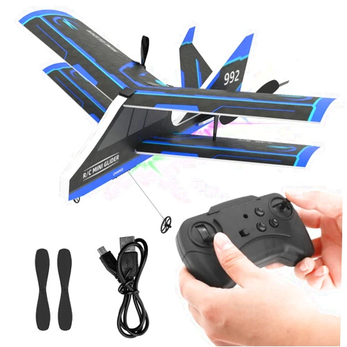USHINING RC Planes for Kids, Remote Control Airplanes Indoor Outdoor 2.4GHz with Gyro DIY Easy to Fly RC Airplane with LED Light MPP RC Glider for Kids Beginners (BLUE)