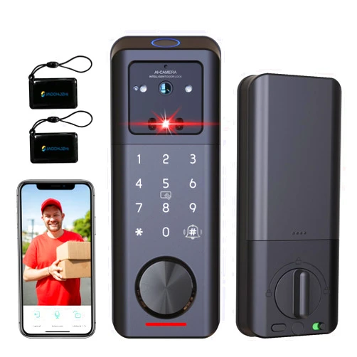 Jacchozhi 3D Face Recognition Smart Lock with Camera,Keyless Entry Fingerprint Door Lock,Built-in WiFi,Video Doorbell,Electronic Digital Keypad Deadbolt for Front Door,App Control,Auto Lock,Waterproof