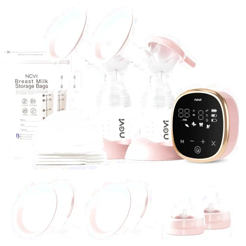 NCVI Double Electric Breast Pump 8782, Portable Anti-Backflow, with 4 Size Flanges, 4 Modes & 9 Levels, LED Display, 10 Breastmilk Storage Bags, Ultra-Quiet and Pain Free Breast Pumps