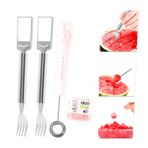 Belivo 2-in-1 Stainless Steel Fruit Cutter, Watermelon Fork Slicer for Home Kitchen, Large, Mulitor