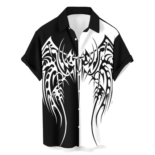 Ecosunny Hawaiian Shirts for Men Totem Printing Chest Pocket Shirt Short Sleeve Button Down Shirt