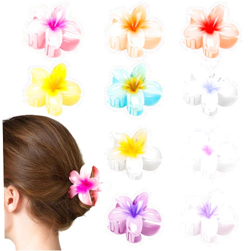 HAPTIME 10 Pack Flower Claw Clips for Women, Preppy Flower Hair Clips, Plumeria Hair Clip, Hawaiian Flower Hair Clips, Flower Clips for Hair, Gifts for Women Teen Girls