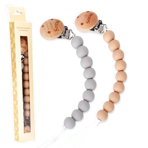 Socub Silicone Baby Pacifier Clip, Pacifier Holder Fit Any Brand Pacifier, BPA Free, Best Newborn Shower Gift for Boy and Girl (Sand, Light Grey)