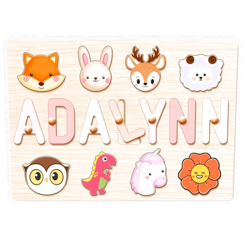 Aumuko Name Puzzle for Kids Personalized, Custom Baby Gifts with Engraved Text Greetings on Back, Baby 1st Birthday Gifts for Girl and Boy, Wooden Puzzles for Toddlers 1-3, Toddlers Learning Toys