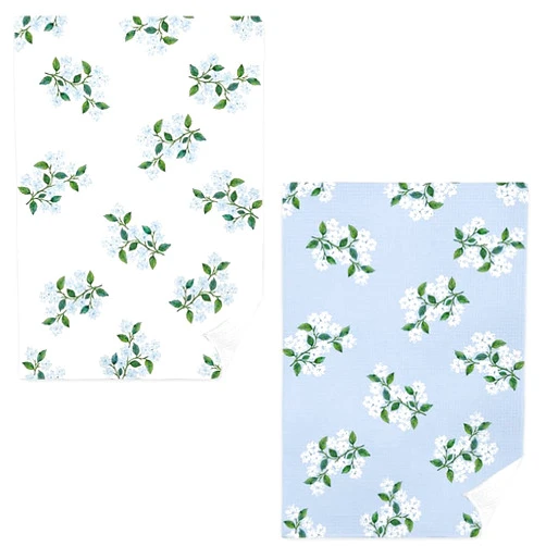 JINYO Blue Hydrangea Floral Kitchen Towels Set of 2, Farmhouse Spring Flower Dish Tea Towels for Kitchen, Blue Hydrangea Decorative Hand Towels for Bathroom, 16x24 Inch