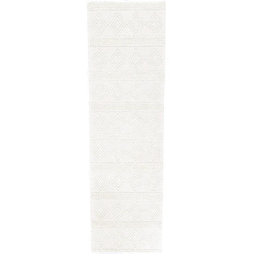 BoutiqueRugs Bolinger Boho Hand Woven Wool Natural Fiber Runner Rug - Farmhouse High Low Textured Trellis Patterned Carpet for Hallway - White - 2'6