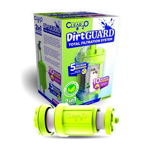 CLEAR2O DirtGUARD CTFS8000 Total Filtration System – 2-Stage Inline Water Filter for RVs, Boats, Garden Hoses & Farms – Sediment Pre-Filter + Solid Carbon Block for Cleaner, Safer Water – CTFS8000