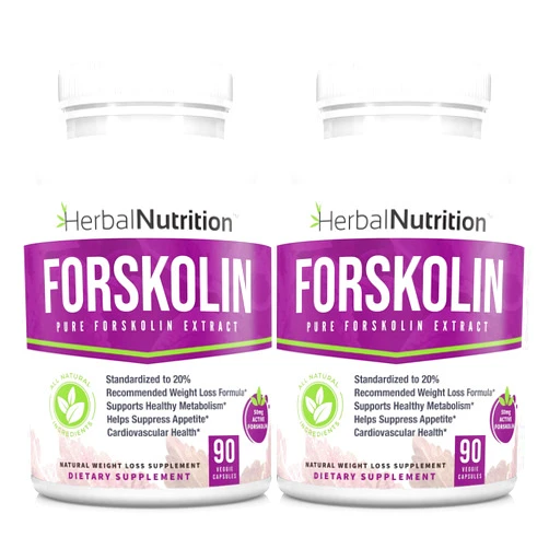Herbal Nutrition Forskolin for Weight Loss, 250mg-500mg Max Strength Forskolin Two Pack 90 Count Bottles, 20% Extract of Pure Forskolin, Ideal Diet and Athletes Formula, Promotes Lean Body Mass and Weight Loss