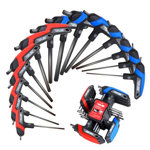 Topline 14-Piece T-Handle Hex Key Set, Metric&SAE, Long Arm Hex Keys, Portable Allen Wrenches Sets with Storage Rack for Basic Home Repair and Mechanics Maintenance