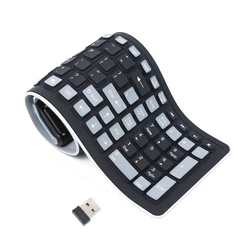 Seaciyan Wireless Silicone Keyboard, Portable Foldable Roll Up Soft Rubber Keyboard, Perfect for PC, Laptop and Travel (Black and Gray)
