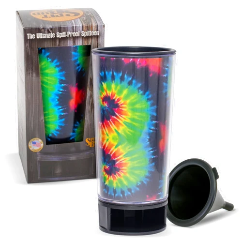 Spit Bud Tie Dye by Spit Bud - The Ultimate Spittoon for Chew - Portable Dip & Snuff Cup with Lid, Pop Tab, Spill-Proof Funnel, Can Cutter & Holder - Fit in Cup Holders - Holds 8oz - Made in USA