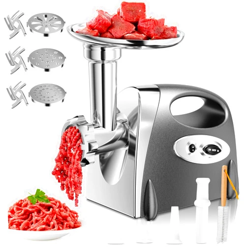SVKLHY Electric Meat Grinder: [3000W Superior Motor] Meat Grinder with 6 PCS Stainless Steel Blades & Grinding Plates, Sausage Stuffer Tubes & Kubbe Kit Portable Handle for Gift (Matte Gray)