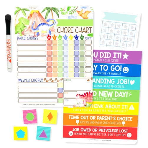 Hadley Designs 1 Dinosaur Kids Chore Chart Magnetic, 1 Dino Behavior Chart for Kids at Home, Magnet Reward Chart for Kids, Kids Reward Chart Behavior, My Responsibility Chart for Kids, Star Chart for Kids Behavior